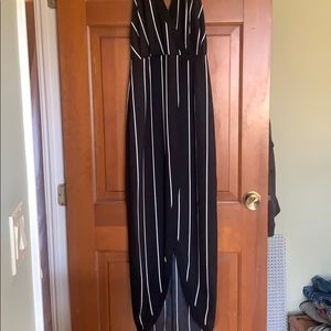 Black and White Choker Neck Slit Dress with Liner